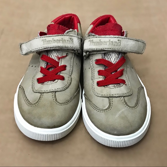 TIMBERLAND TAN RED VELCRO SNEAKERS BOYS SZ 13.5 - Picture 2 of 8
